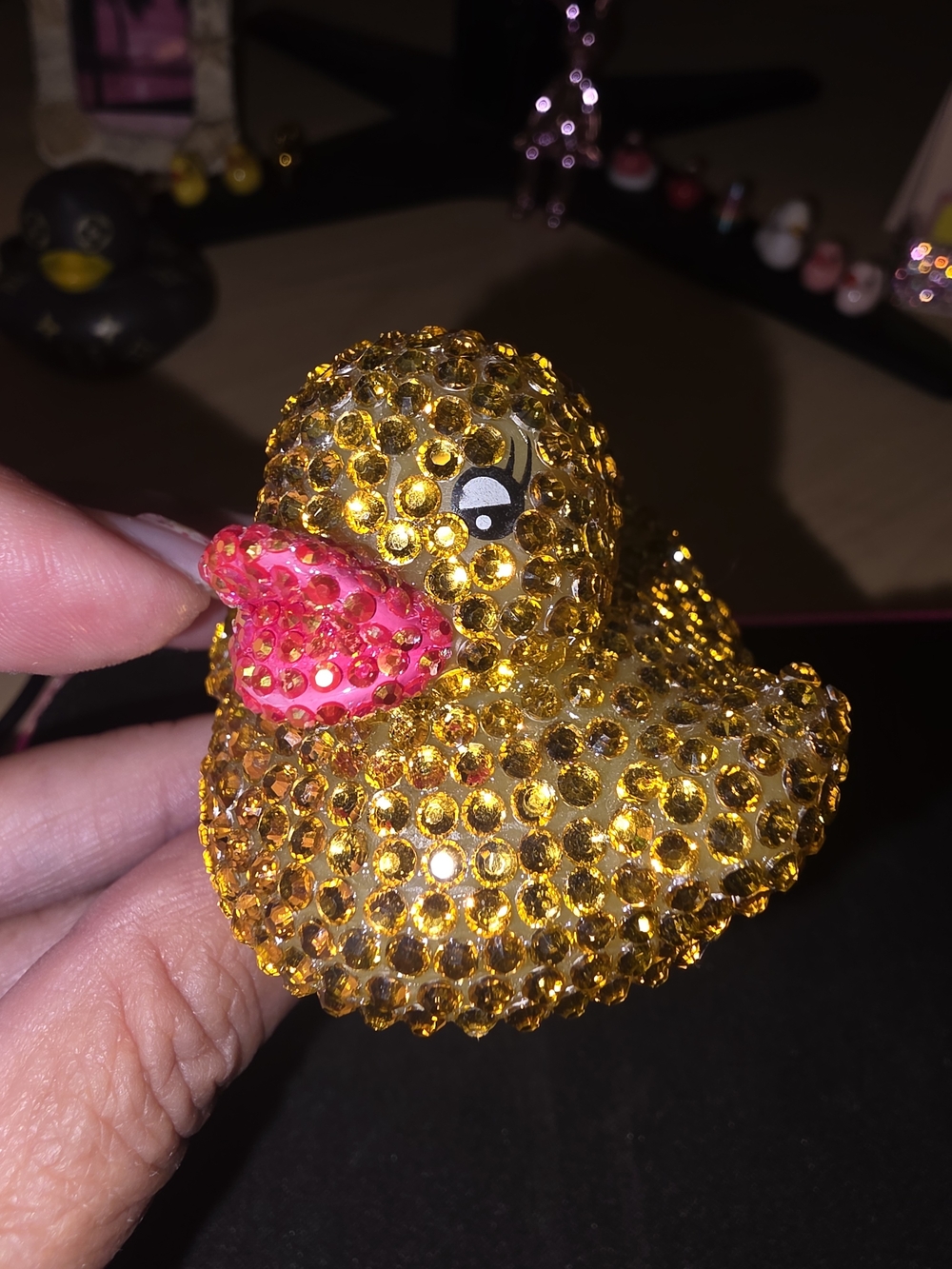 Sparkling Gold and Pink Embellished Rubber Duck Toy - Brand
